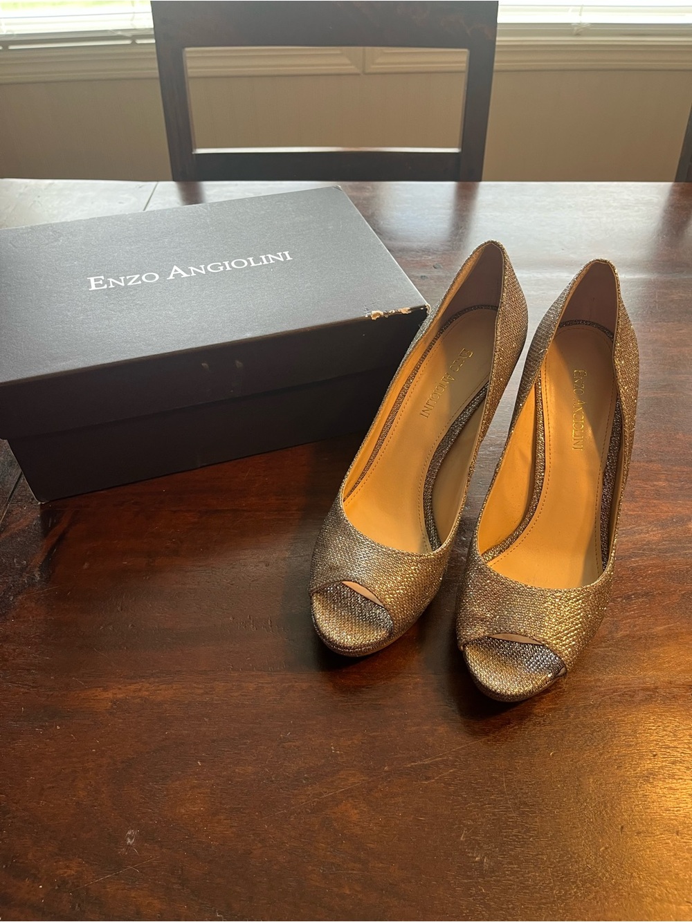 Enzo Angiolini Metallic Gold Peep-Toe Heels